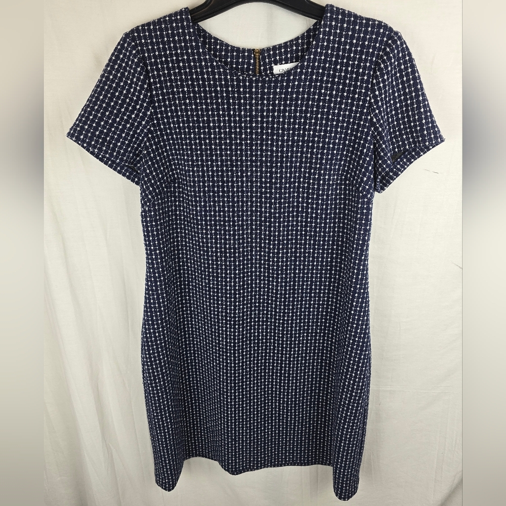Calvin Klein Navy Checkered  Short Sleeve Dress Sz 10